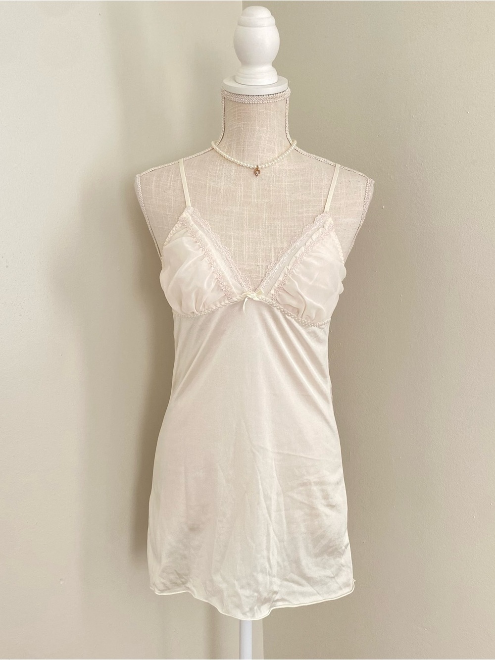 Delicate Lace-Trim Slip Dress in Ivory